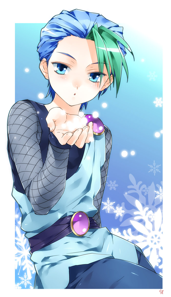 blue_hair, diabolism, highres, juyo_tsukai_touya, male, ninja, snow, toujou_sakana