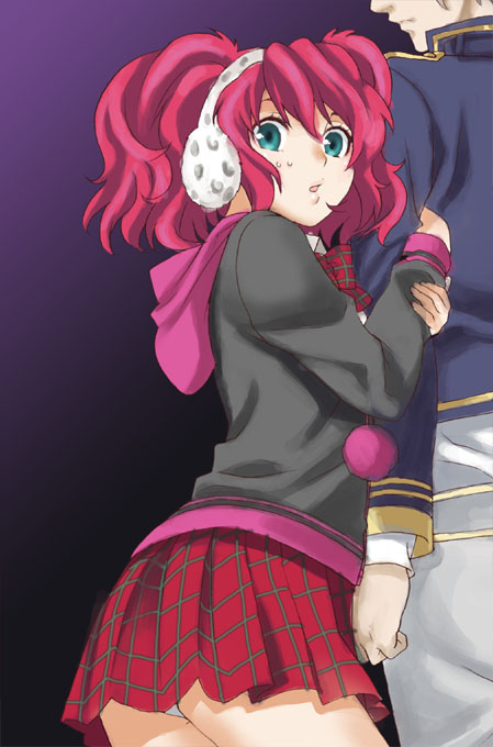 999, clover_(999), earmuffs, hoodie, mattaku_mosuke, miniskirt, original, panties, pantyshot, plaid, plaid_skirt, skirt, snake_(999), underwear