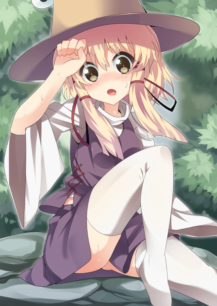 :o, blonde_hair, blush, brown_eyes, hair_ribbon, hat, moriya_suwako, ribbon