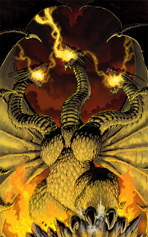 godzilla_(series), godzilla_kingdom_of_monsters_(series), kaijuu, king_ghidorah, red_eyes, wings