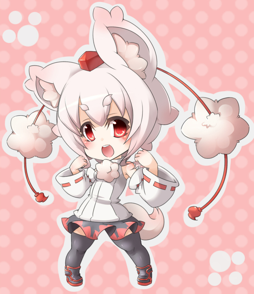 animal_ears, blush, detached_sleeves, highres, inubashiri_momiji, kuro-ekaki, miniskirt, open_mouth