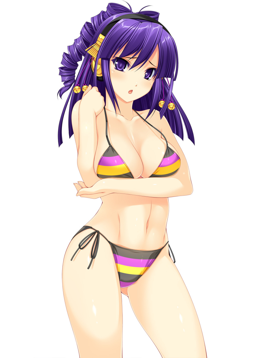 beatmania, beatmania_iidx, bell, bikini, breast_hold, breasts, cleavage, drill_hair