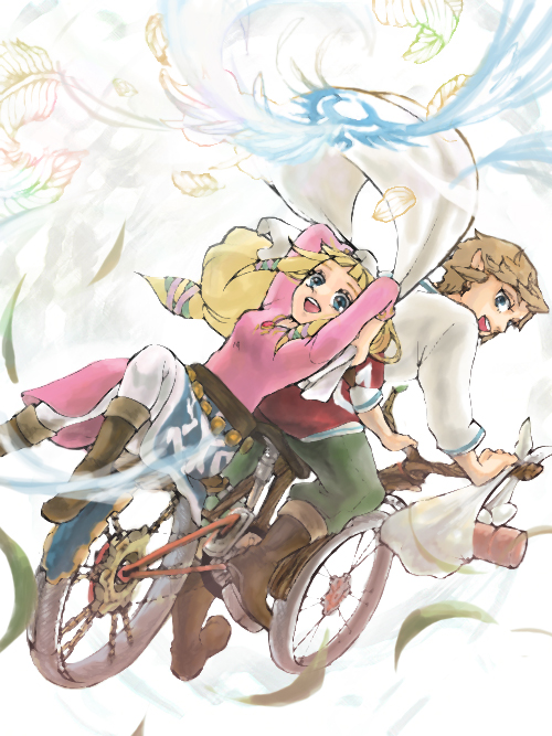 belt, bicycle, blonde_hair, blue_eyes, link, long_hair, nintendo, princess_zelda
