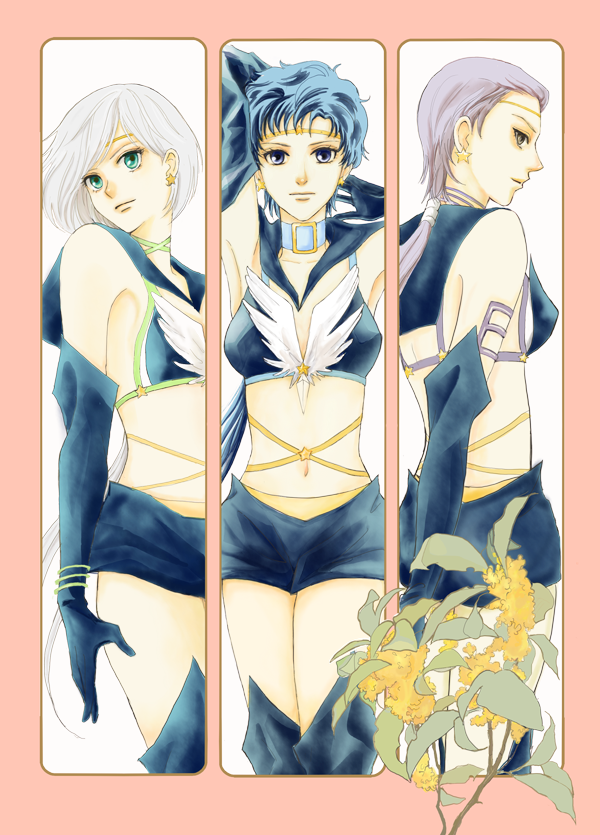 armpits, arms_up, bishoujo_senshi_sailor_moon, choker, column_lineup, elbow_gloves, gloves, multiple_girls