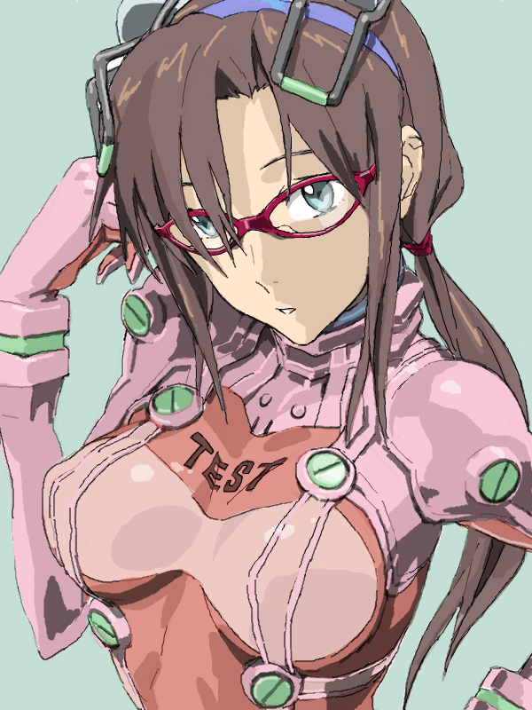 baariya, blue_eyes, brown_hair, drawr, glasses, hair_ornament, hairband, makinami_mari_illustrious