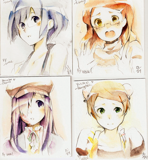 ikezawa_hanako, katawa_shoujo, scan, shirakawa_yuuko, traditional_media, watercolor_(medium), weee_(raemz)