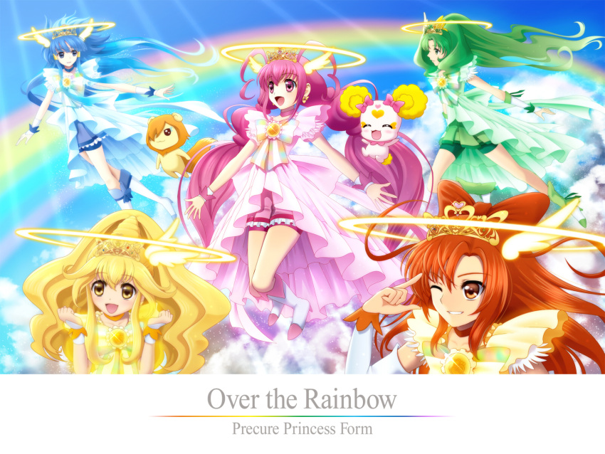 aoki_reika, bike_shorts, blonde_hair, blue_eyes, blue_hair, bow, candy_(smile_precure!), closed_eyes