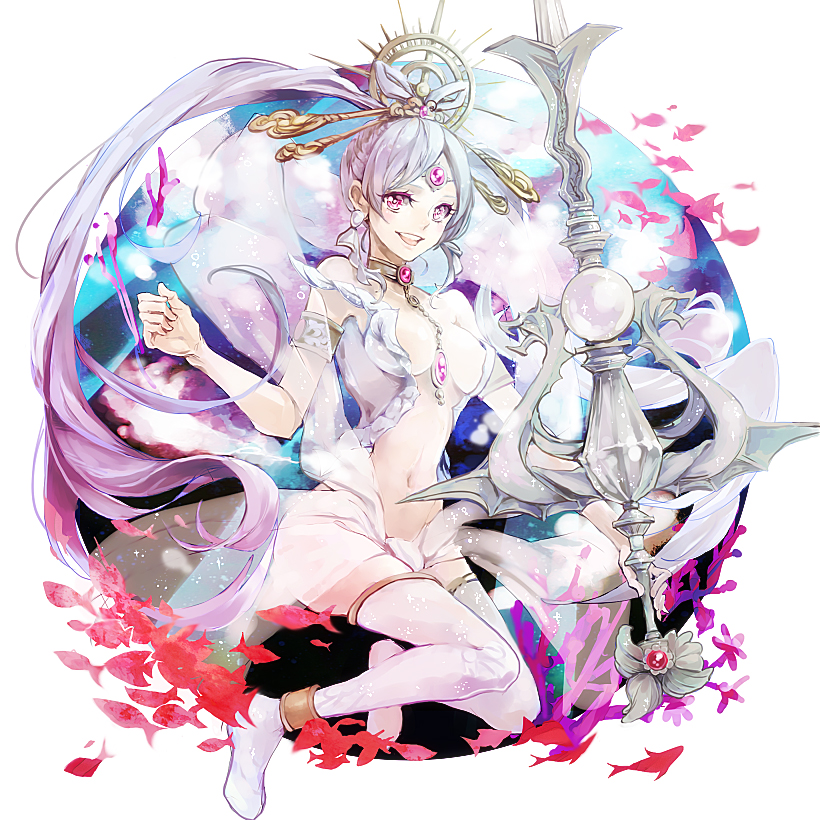 blush, breasts, character_request, cleavage, fish, hair_ornament, hina_(xoxo), jewelry