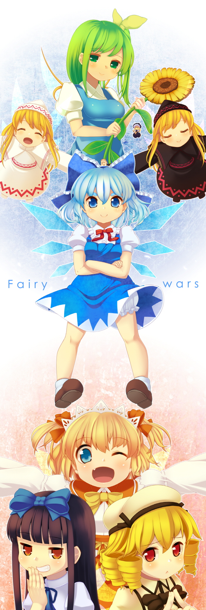 :<, :d, ;d, ^_^, black_hair, blonde_hair, bloomers, blue_eyes