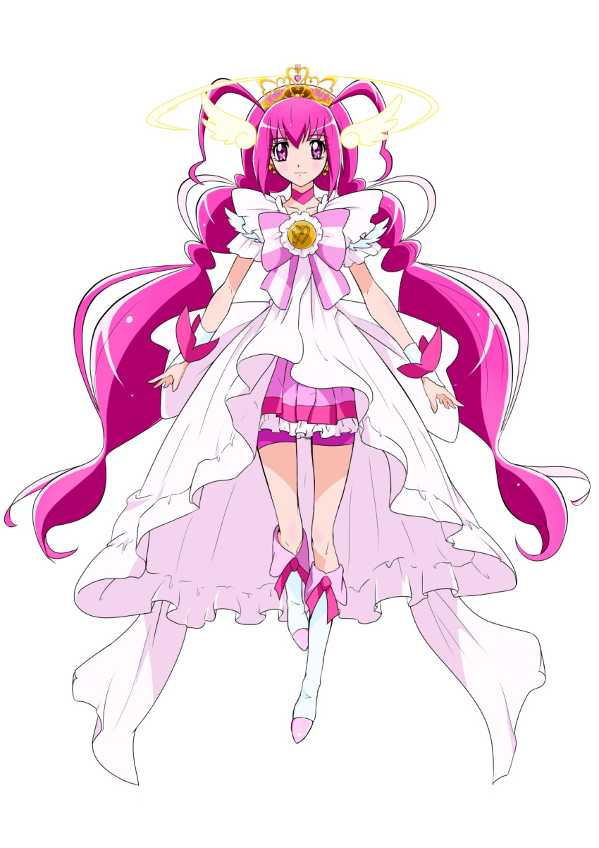 1girl, bike_shorts, bow, cure_happy, dress, earrings, frills, head_wings