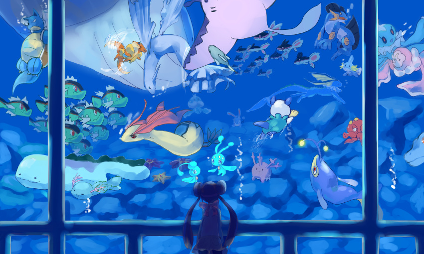 1girl, absurdres, azumarill, basculin, blastoise, corsola, creature, dewgong