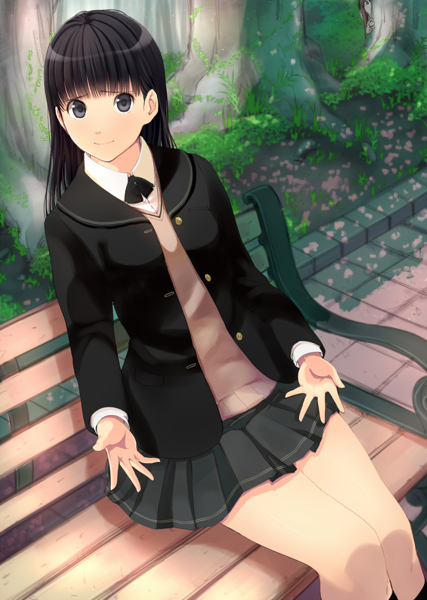 amagami, ayatsuji_tsukasa, bench, black_eyes, black_hair, blazer, brown_hair, highres