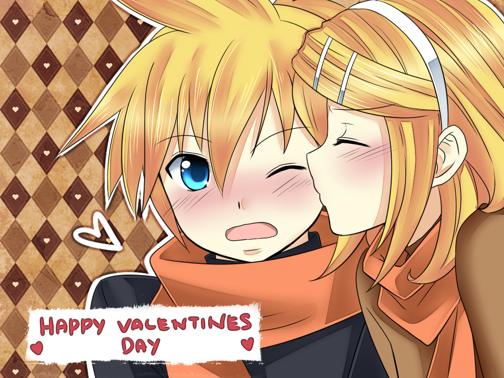 1boy, 1girl, blonde_hair, blue_eyes, blush, boy, boy_and_girl, cheek_kiss