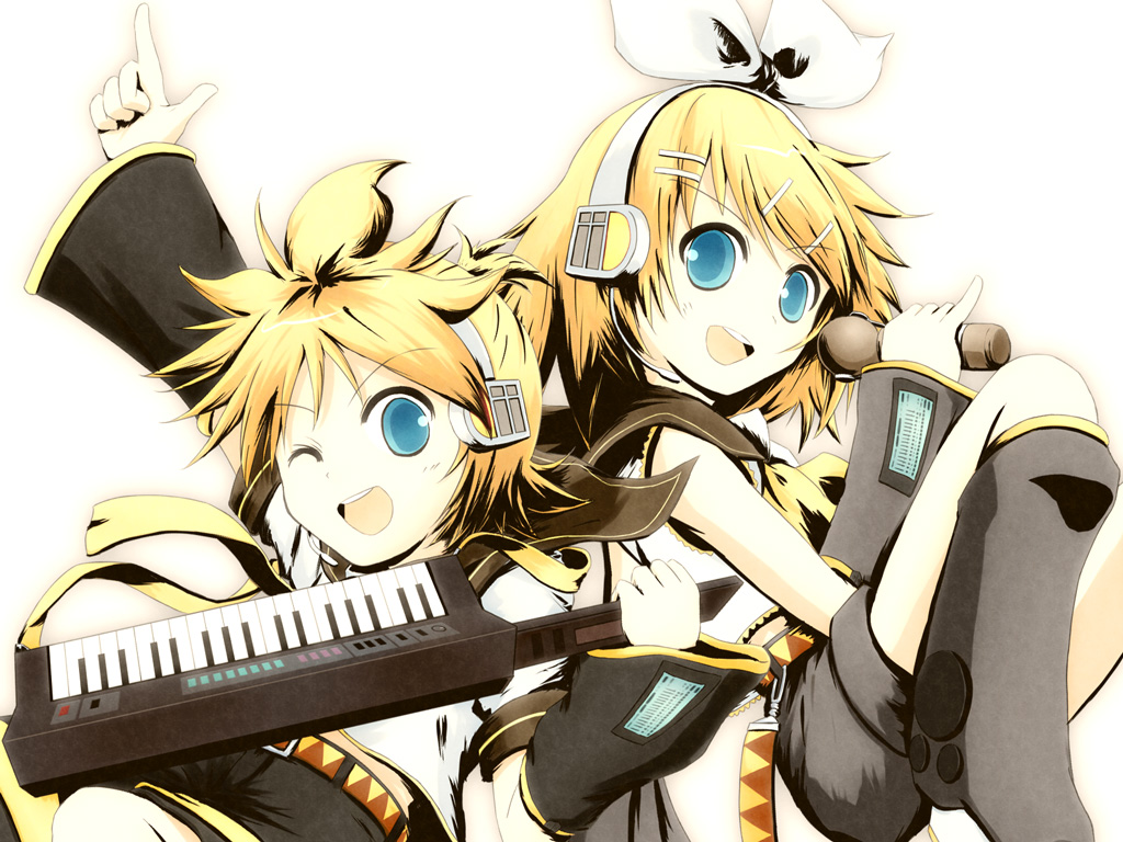 1boy, 1girl, aqua_eyes, arm_warmers, blonde_hair, boy, boy_and_girl, female