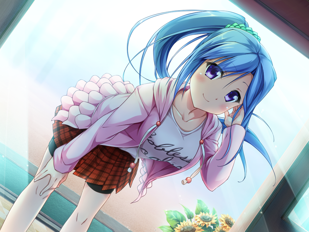 blue_hair, blush, churack_ririela, erect!, flower, game_cg, long_hair, piromizu
