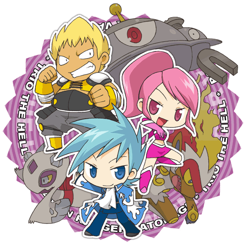 blue_eyes, blue_hair, cano_(pokemon), chibi, deser_(pokemon), froslass, ice_(pokemon), infernape, lowres, magnezone, pink_eyes, pink_hair, pokemon