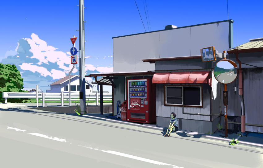 bottle, brown_hair, closed_eyes, cloud, clouds, eyes_closed, highres, kurono-kuro