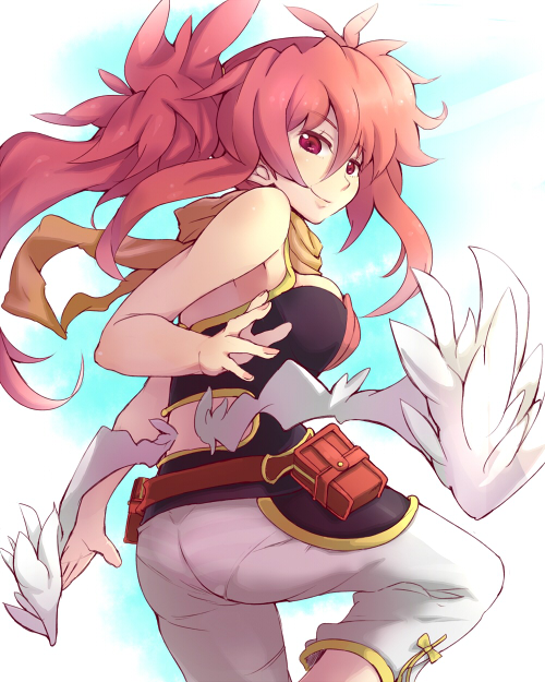 breasts, long_hair, low_wings, red_eyes, red_hair, redhead, scarf, shinrabanshou