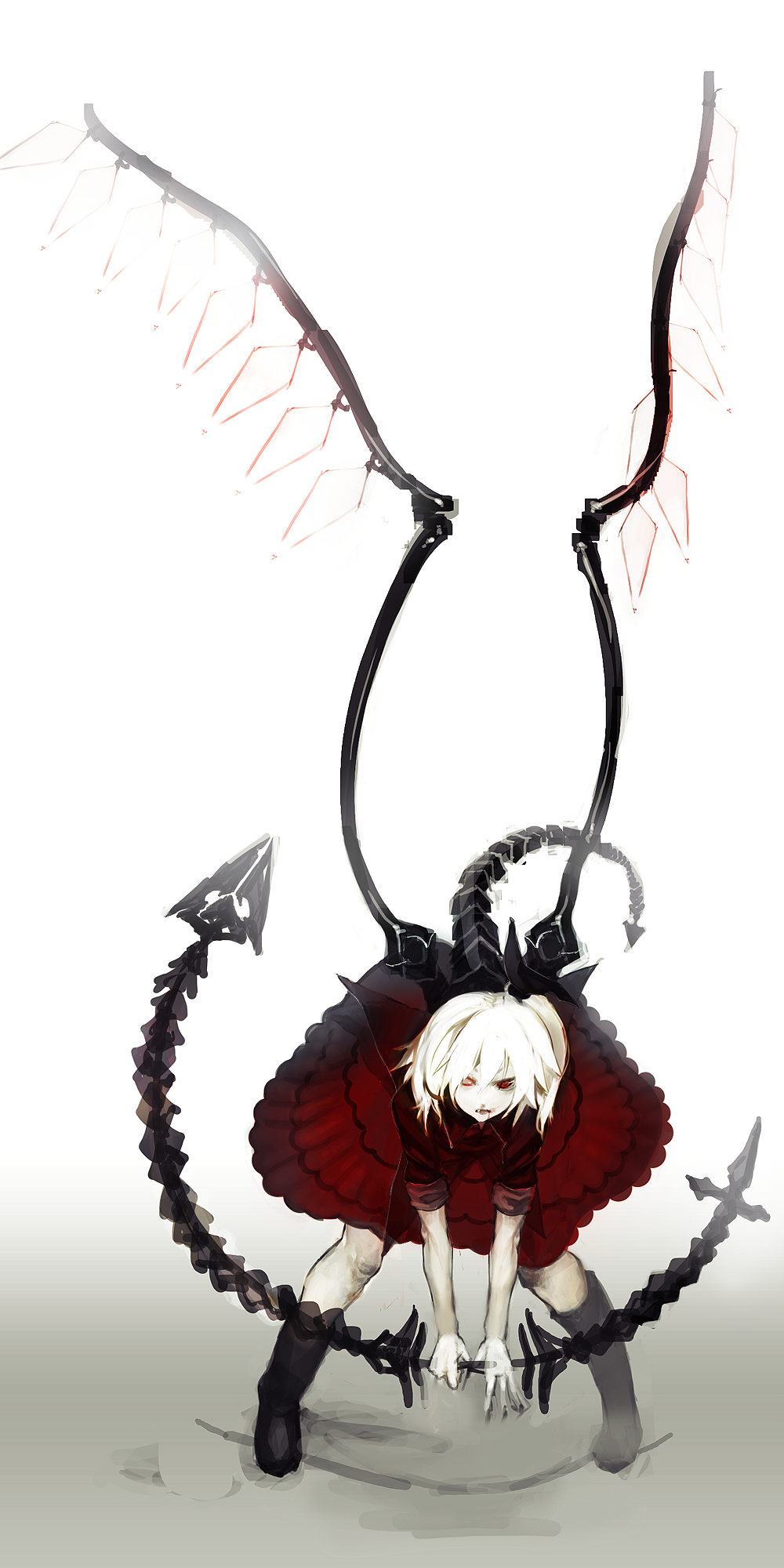 alternate_costume, alternate_weapon, blonde_hair, blood, blood_in_mouth, flandre_scarlet, hat, hat_ribbon