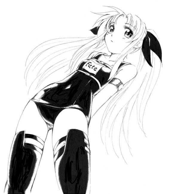 arms_behind_back, fate_testarossa, jason_(kaiten_kussaku_kikou), long_hair, looking_at_viewer, lyrical_nanoha, mahou_shoujo_lyrical_nanoha, manga