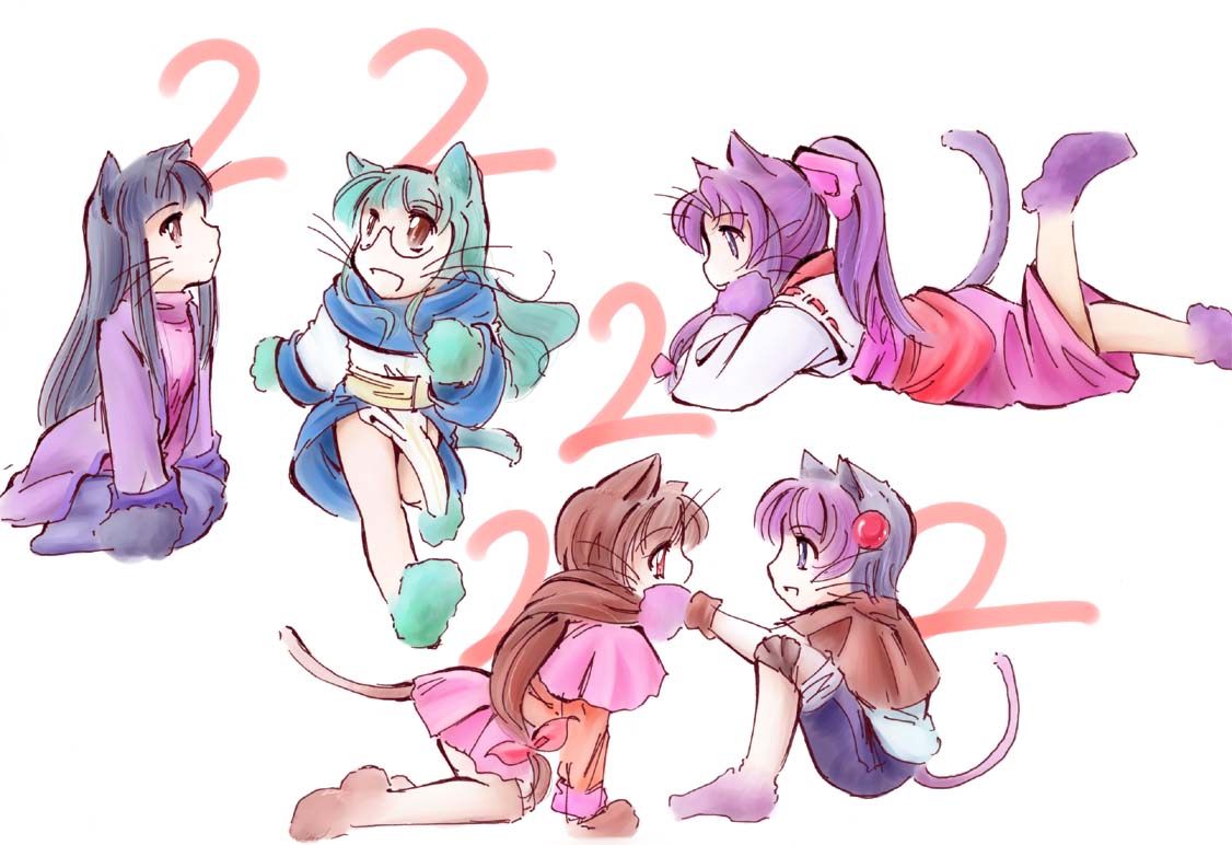 black_hair, cat_ears, cat_tail, eternal_melody, eye_contact, glasses, jason_(kaiten_kussaku_kikou), kurenai_wakaba