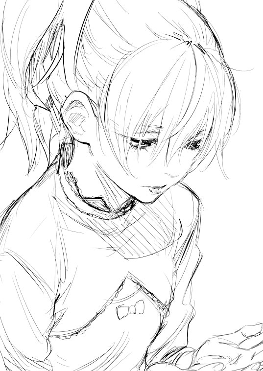 monochrome, ponytail, rokkaku_(ajisaidenden), sketch, yin