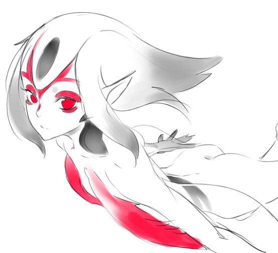 blue_submarine_no_6, monochrome, mutio, red_eyes, rokkaku_(ajisaidenden), sketch, solo