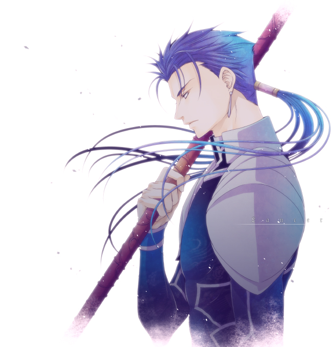 blue_hair, earrings, fate/stay_night, fate_(series), gae_bolg, jewelry, lancer, long_hair