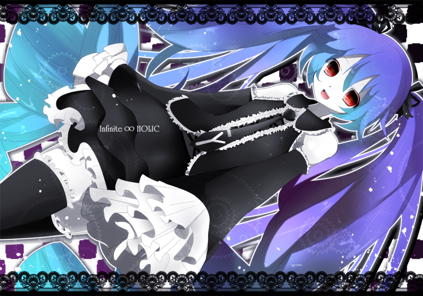 blue_hair, detached_sleeves, frills, hakumugi, hatsune_miku, infinity_(module), long_hair, looking_at_viewer