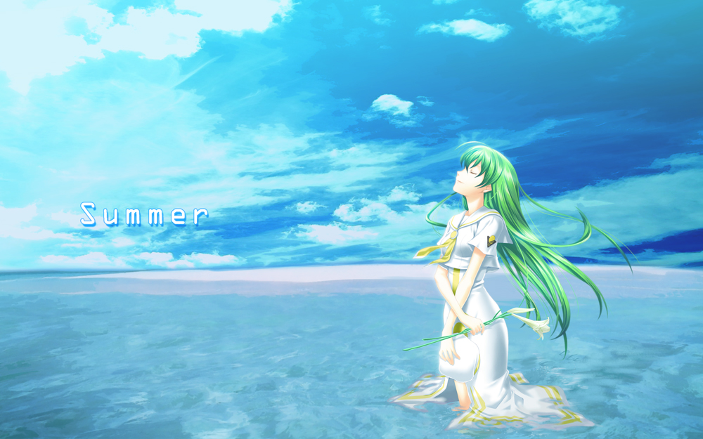 alice_carroll, aria, closed_eyes, eyes_closed, flower, green_hair, hat, hat_removed