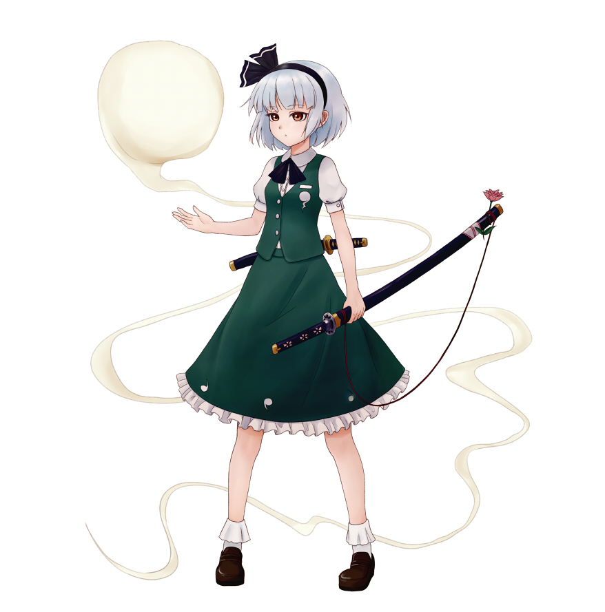 bobby_socks, dress_shirt, fuyube_(pff), ghost, hairband, hitodama, katana, konpaku_youmu