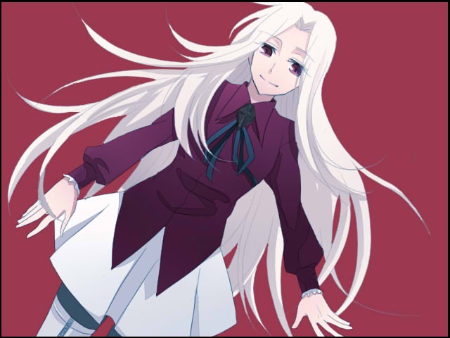 boots, fate/zero, fate_(series), haimusan, irisviel_von_einzbern, long_hair, pantyhose, red_eyes, solo, thigh-highs, thigh_boots, thighhighs, white_hair