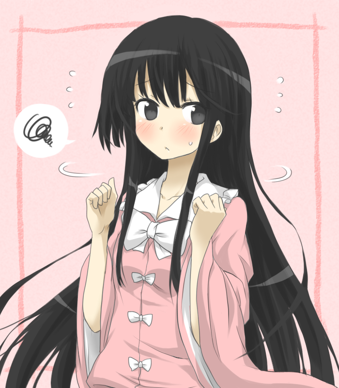 black_eyes, black_hair, blush, bow, bust, collarbone, flying_sweatdrops, houraisan_kaguya