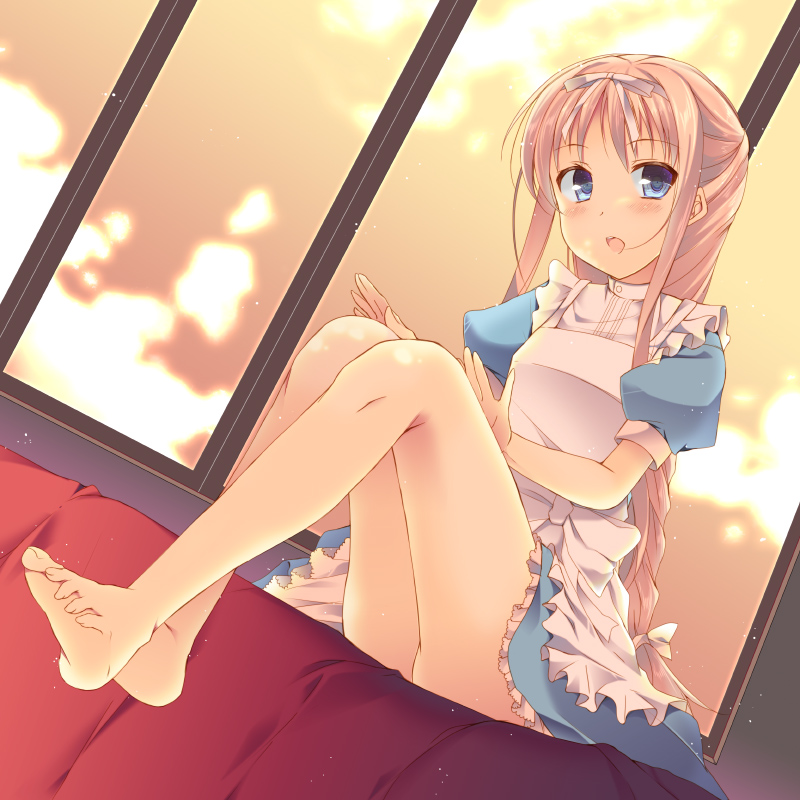 alice_(wonderland)_(cosplay), alice_schuberg, asuna_(sao), barefoot, blonde_hair, blue_eyes, cosplay, dress
