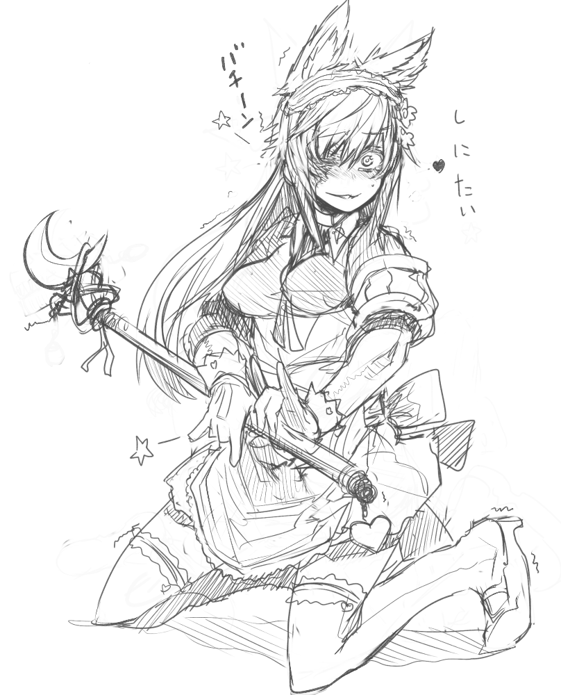 alternate_costume, animal_ears, bow, embarrassed, gloves, heizen_(sigama), kneeling, magical_girl