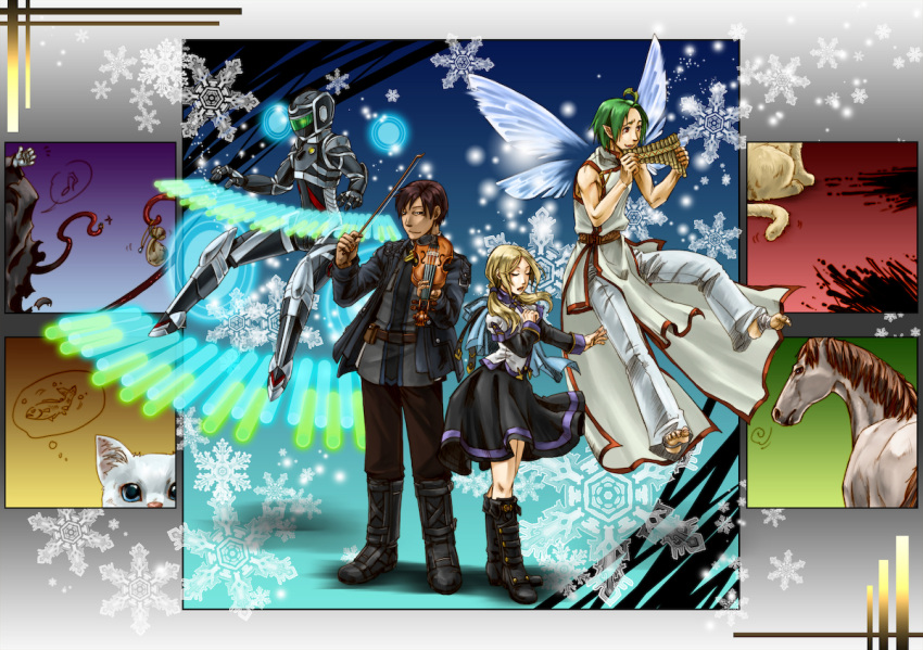 android_(elona), blue_eyes, boots, cat, cute_fairy_(elona), dress, elona, fairy