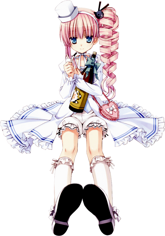 bloomers, blue_eyes, bobby_socks, bottle, chris_(kore_wa_zombie_desu_ka?), dress, drill_hair, flat_chest, frills, kobuichi, kore_wa_zombie_desu_ka?, lolita_fashion, official_art, pink_hair, pipe, sake_bottle, sitting, socks