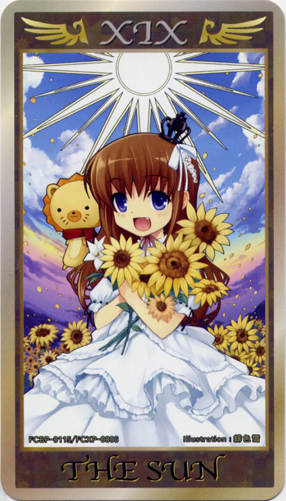 blue_eyes, brown_hair, crown, dress, fang, flower, happy, smile