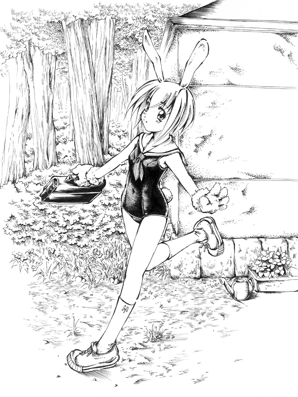 animal_ears, bunny_ears, bunny_tail, charat_sieles, eternal_melody, forest, highres, jason_(kaiten_kussaku_kikou)