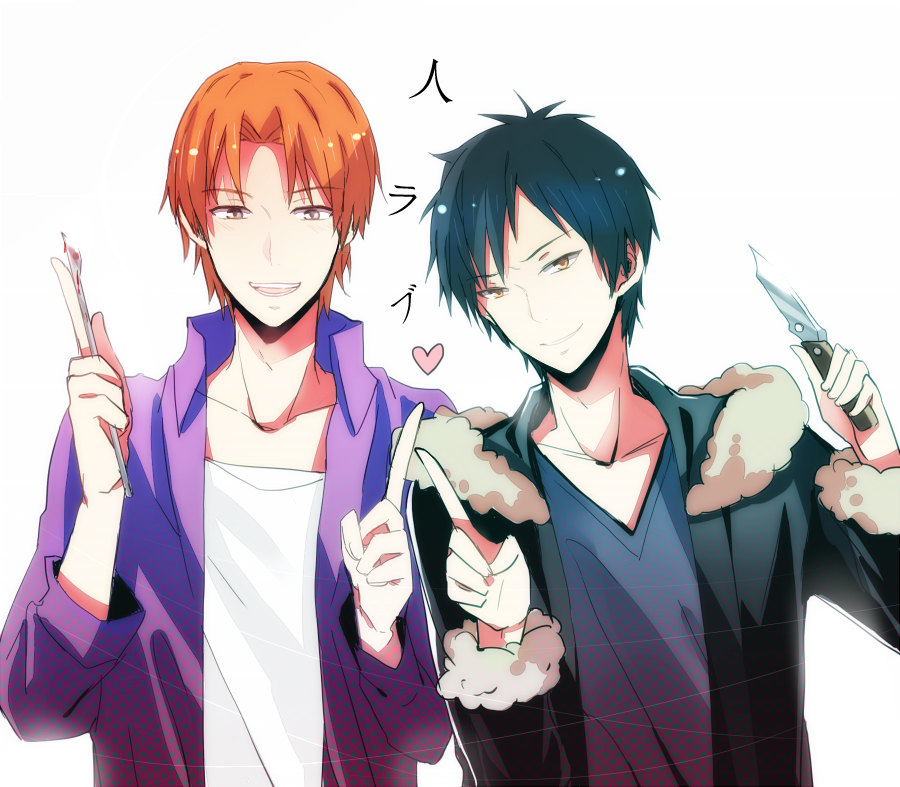 2boys, _eyes, bad_id, black_jacket, brown, brown_eyes, durarara!!, fate/zero