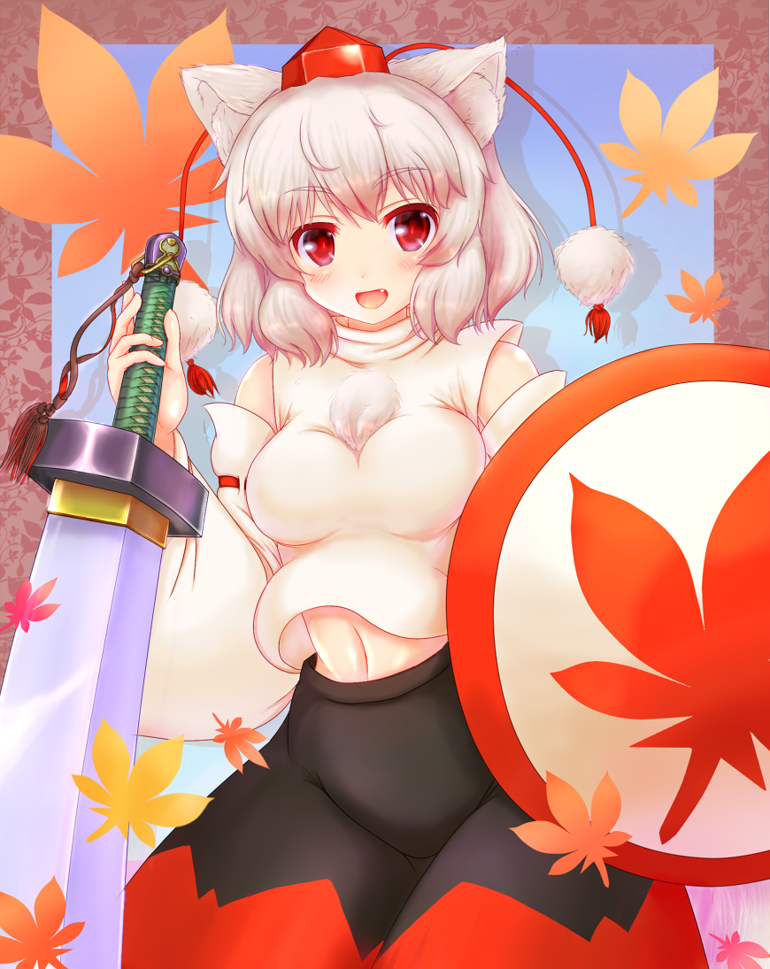 :d, animal_ears, blush, breasts, em_s, fang, hat, inubashiri_momiji