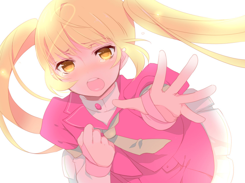 akb0048, blonde_hair, blush, ichijou_yuuka, long_hair, necktie, simple_background, solo