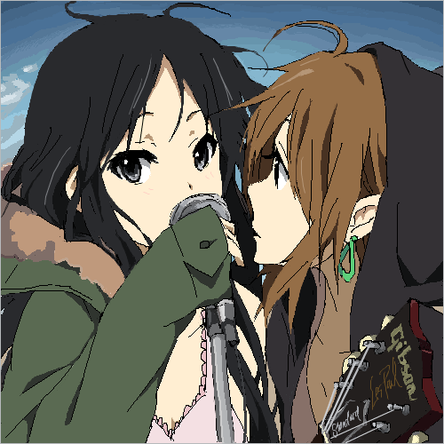 akiyama_mio, alternate_costume, alternate_hairstyle, black_eyes, black_hair, blush, brown_hair, face