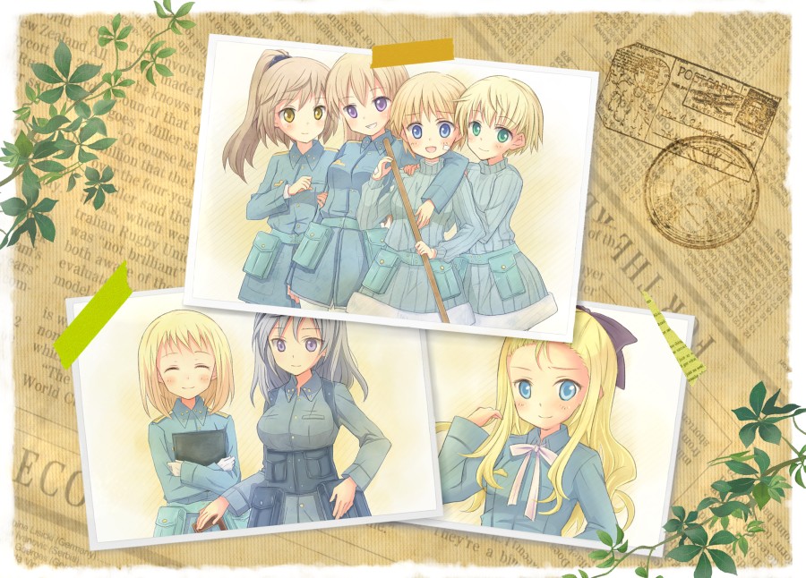 aurora_e_juutilainen, blonde_hair, blue_eyes, brown_hair, eila_ilmatar_juutilainen, elma_leivonen, grey_hair, hair_ribbon