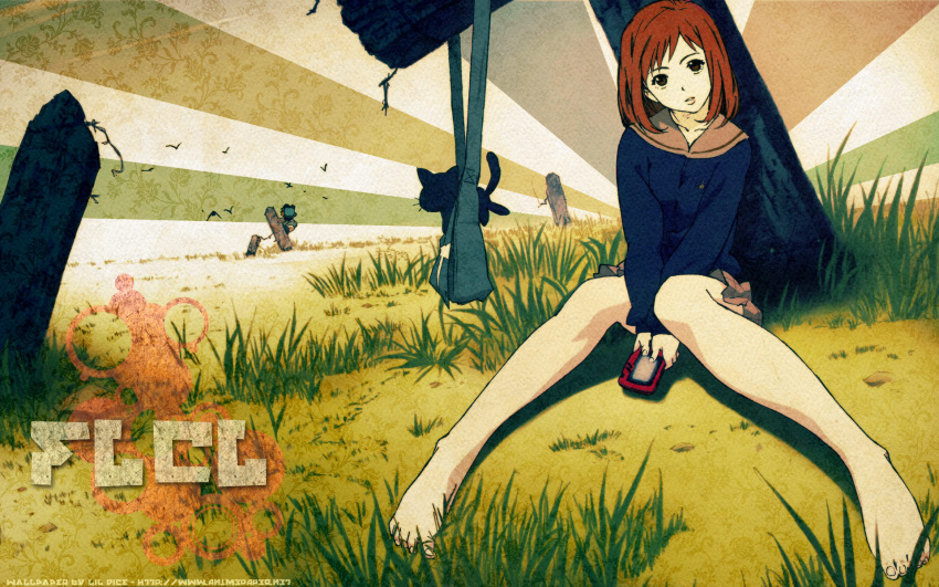 barefoot, bird, brown_eyes, canti, cat, feet, flcl, fooly_cooly