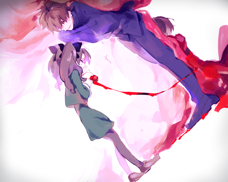 1girl, 2boys, brown_hair, child, corpse, cross, cross_necklace, crying
