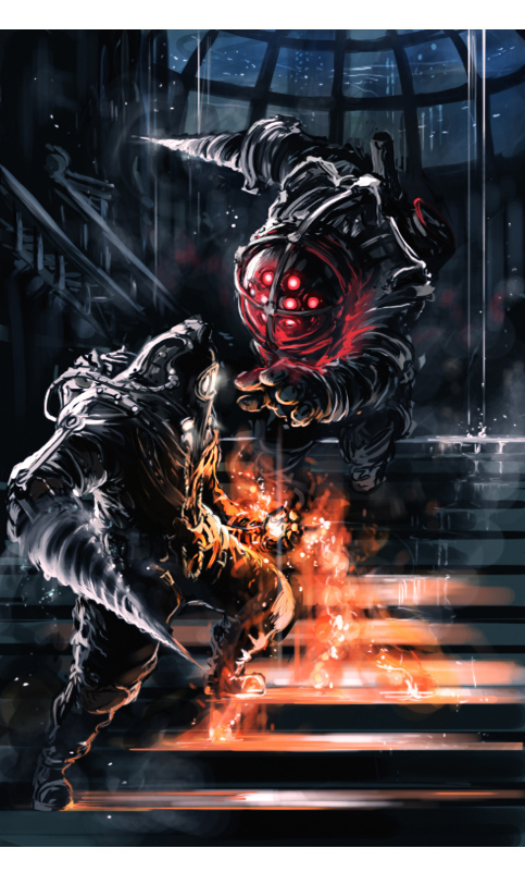 big_daddy, bioshock, drill, epic, helmet, kurkoboltsi, stairs, subject_delta