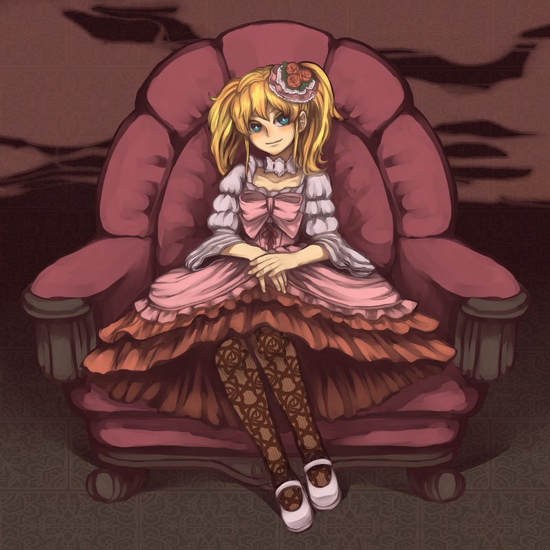 cosplay, dress, furudo_erika, furudo_erika_(cosplay), niso, pantyhose, sitting, solo