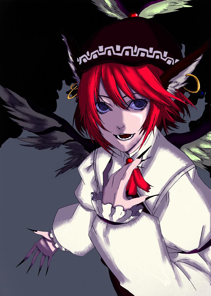 bad_id, bow, earrings, fingernails, hair_bow, hat, iro_marimo, jewelry