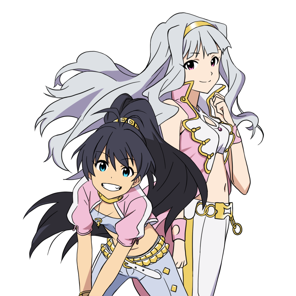 belt, blue_eyes, cool_&amp;_sexy_(idolmaster), ganaha_hibiki, grin, hairband, idolmaster, long_hair